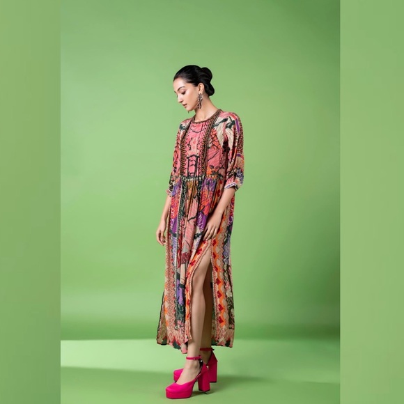 NEON ANIMALSKIN PRINT KAFTAN DRESS - Picture 5 of 5